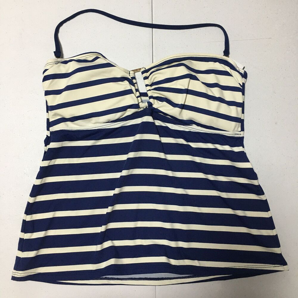 Ralph Lauren Women Tankini Striped Blue Pool Beach Summer Halter Strap Size 12
